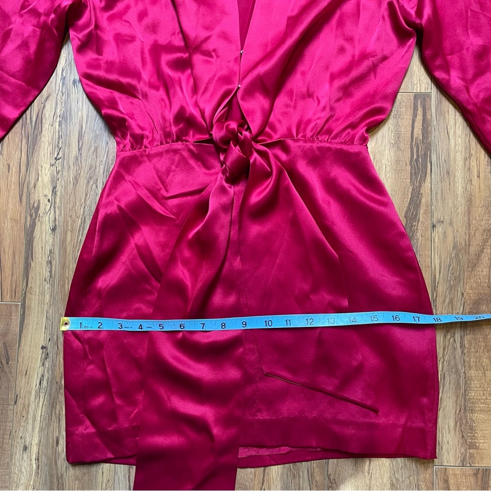 Michelle Mason 100% Silk Kimono Tie Mini Dress in Ruby Red Size 0 - Picture 12 of 16